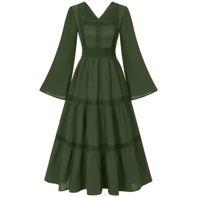 Women's Renaissance Square Neck Flared Sleeve Costume Dress detail 10