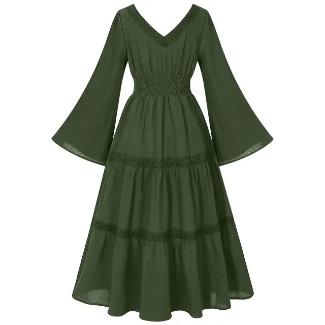 Women's Renaissance Square Neck Flared Sleeve Costume Dress detail 11