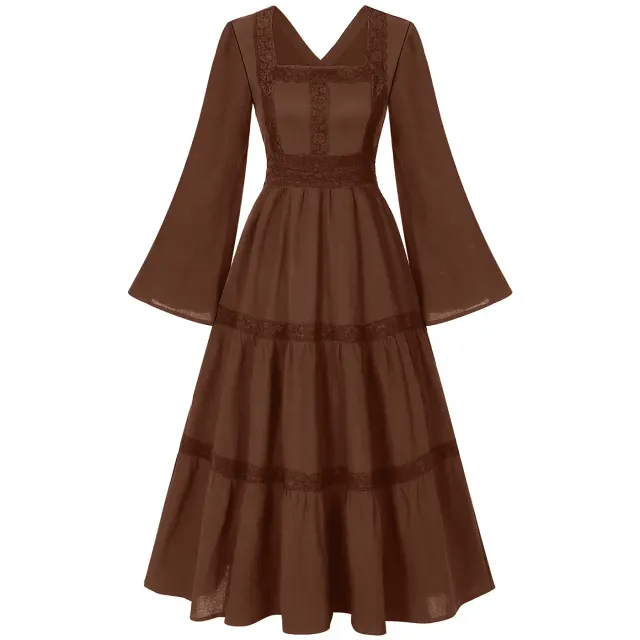 Women's Renaissance Square Neck Flared Sleeve Costume Dress detail 12