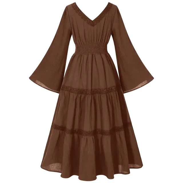 Women's Renaissance Square Neck Flared Sleeve Costume Dress detail 13