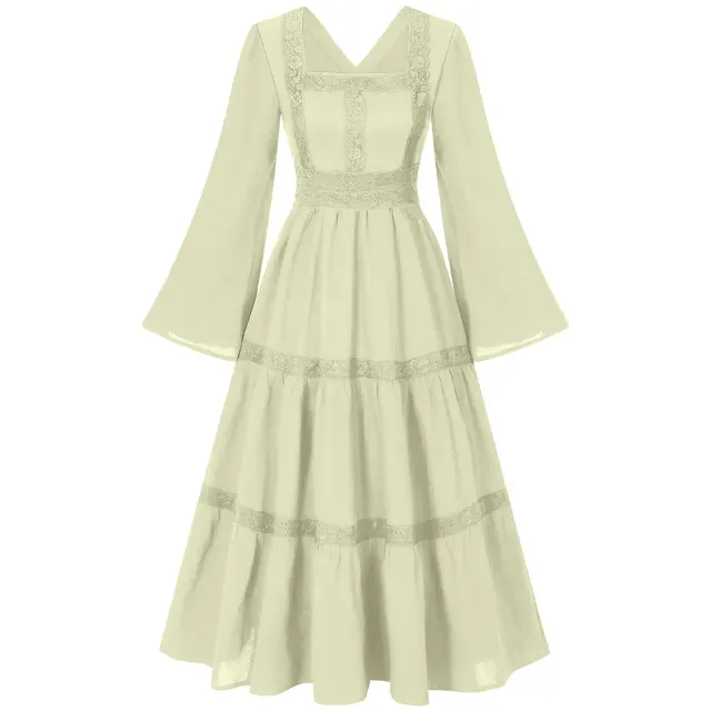 Women's Renaissance Square Neck Flared Sleeve Costume Dress detail 14