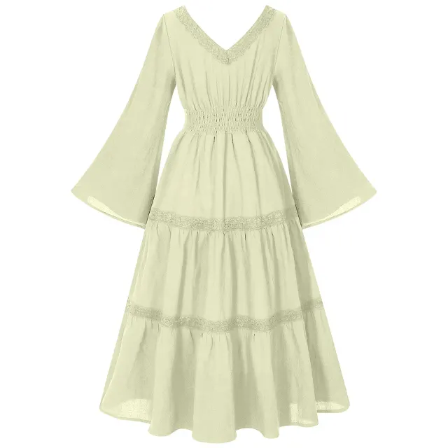 Women's Renaissance Square Neck Flared Sleeve Costume Dress detail 15