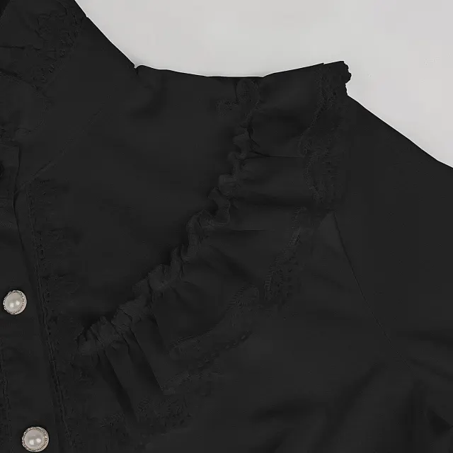 Women's Victorian Gothic Lace Embroidered Long-Sleeve Shirt detail 14