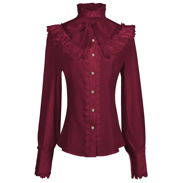 Women's Victorian Gothic Lace Embroidered Long-Sleeve Shirt detail 15