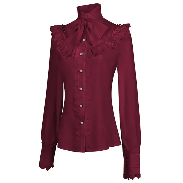 Women's Victorian Gothic Lace Embroidered Long-Sleeve Shirt detail 16