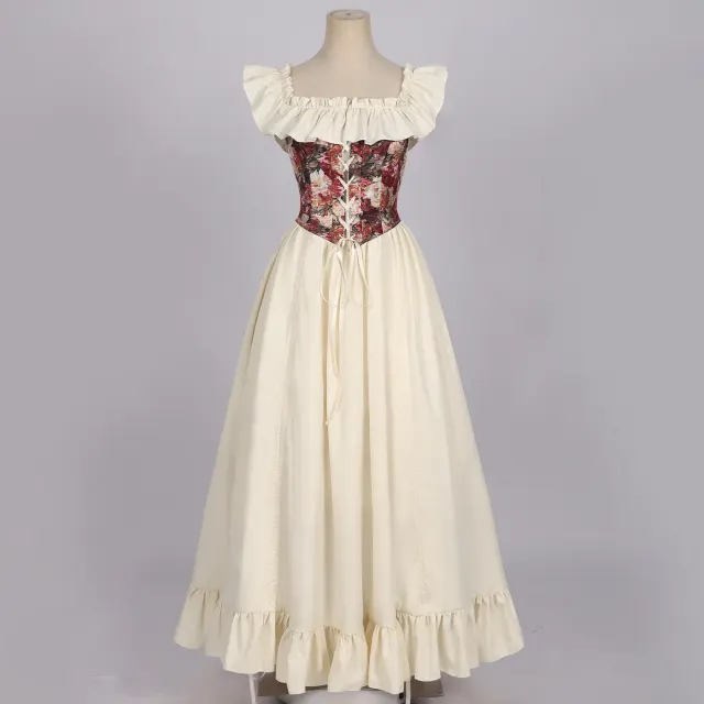 Women's Victorian Jacquard Corset Dress Halloween Cosplay Costume detail 1
