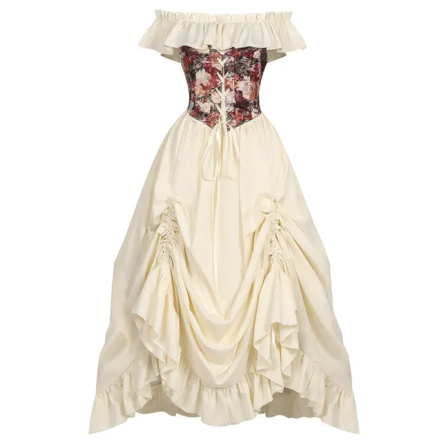 Women's Victorian Jacquard Corset Dress Halloween Cosplay Costume detail 2