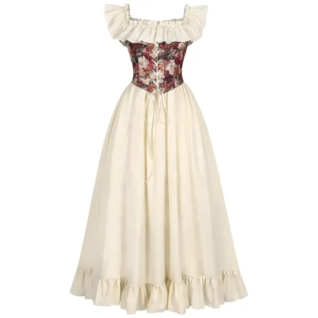 Women's Victorian Jacquard Corset Dress Halloween Cosplay Costume detail 3