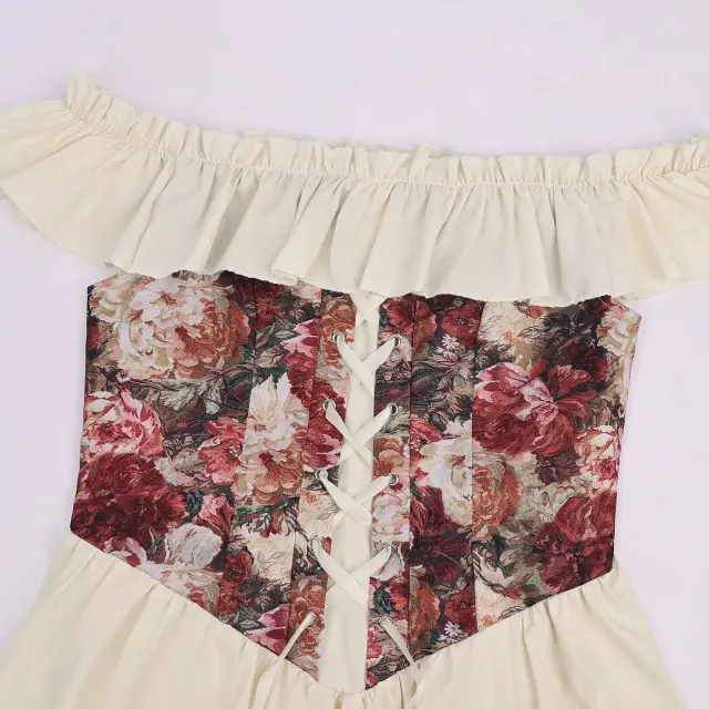 Women's Victorian Jacquard Corset Dress Halloween Cosplay Costume detail 5