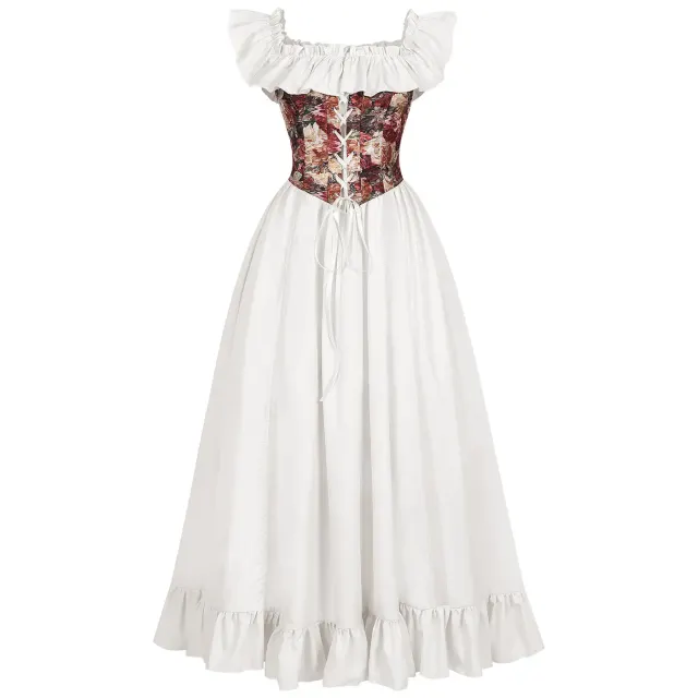 Women's Victorian Jacquard Corset Dress Halloween Cosplay Costume detail 12