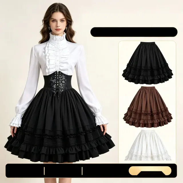 Women's Victorian Lolita cosplay outfit featuring a shirt and skirt set for Halloween parties and stage performances.