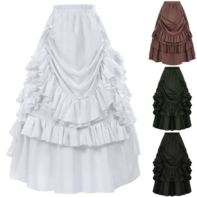 A black women's vintage Gothic Victorian short skirt with Renaissance-inspired styling, designed for cosplay and theater costumes.