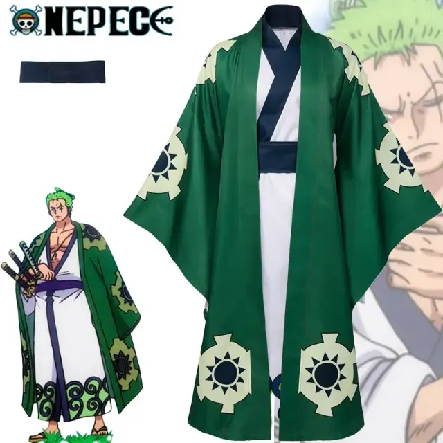 Long-sleeve Zoro Juro yukata cosplay costume in the pictured style, shown as a Japanese anime kimono set.